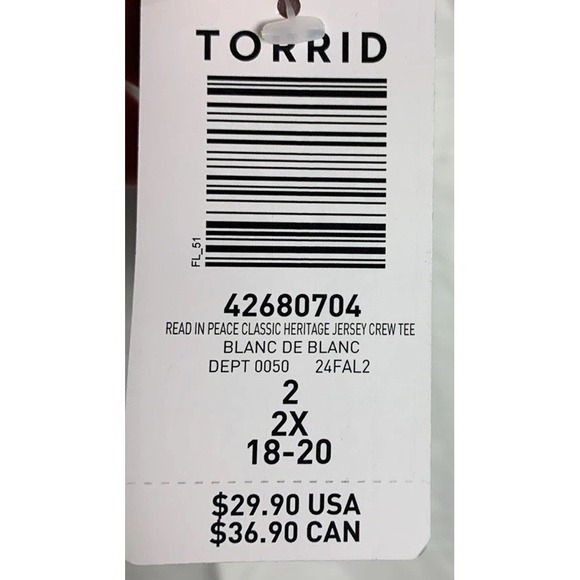 NWT Torrid Read In Peace Classic Heritage Jersey Crew Tee 2XL - Picture 9 of 9